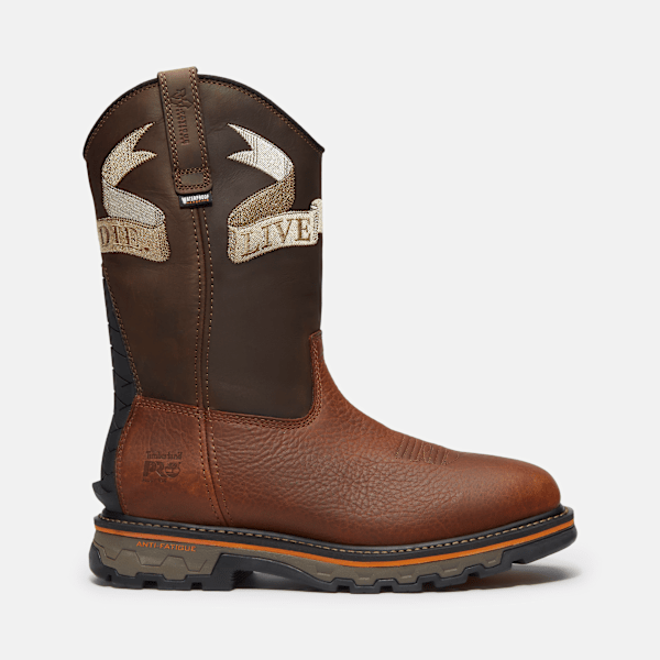 Timberland True Grit Live Free Or Die Pull-On Soft Toe Waterproof Work Boot Medium Brown Full-Grain Men'S