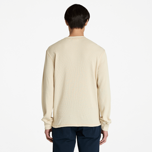 Timberland Wharf River Waffle Henley Long-Sleeve Polo Shirt Light Beige Men'S