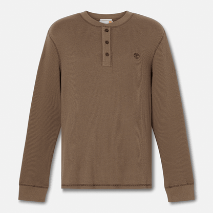Timberland Wharf River Waffle Henley Long-Sleeve Polo Shirt Chocolate Chip Men'S