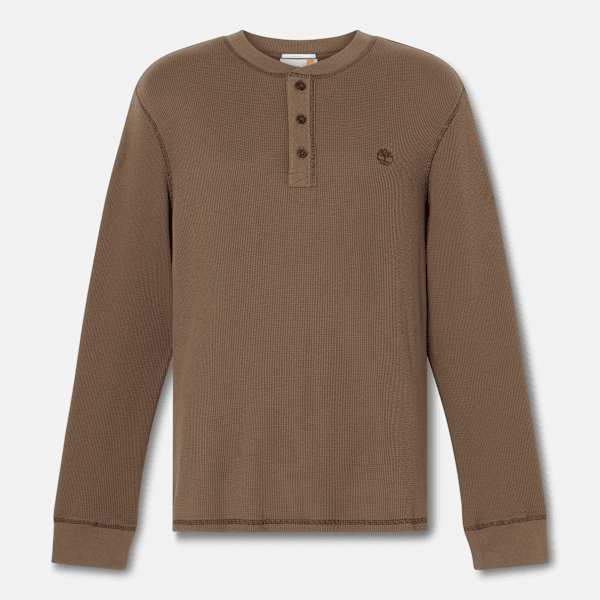 Timberland Wharf River Waffle Henley Long-Sleeve Polo Shirt Chocolate Chip Men'S