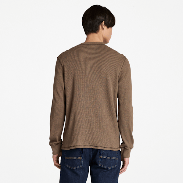 Timberland Wharf River Waffle Henley Long-Sleeve Polo Shirt Chocolate Chip Men'S