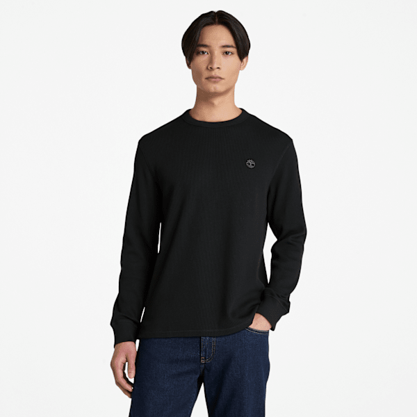 Timberland Wharf River Waffle Long-Sleeve Polo Shirt Black Men'S
