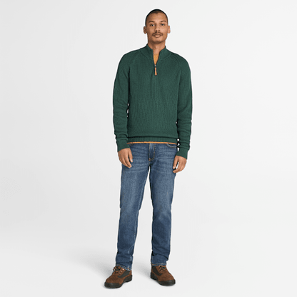 Timberland Williams River Textured Quarter-Zip Sweater Dark Forest Green Men'S