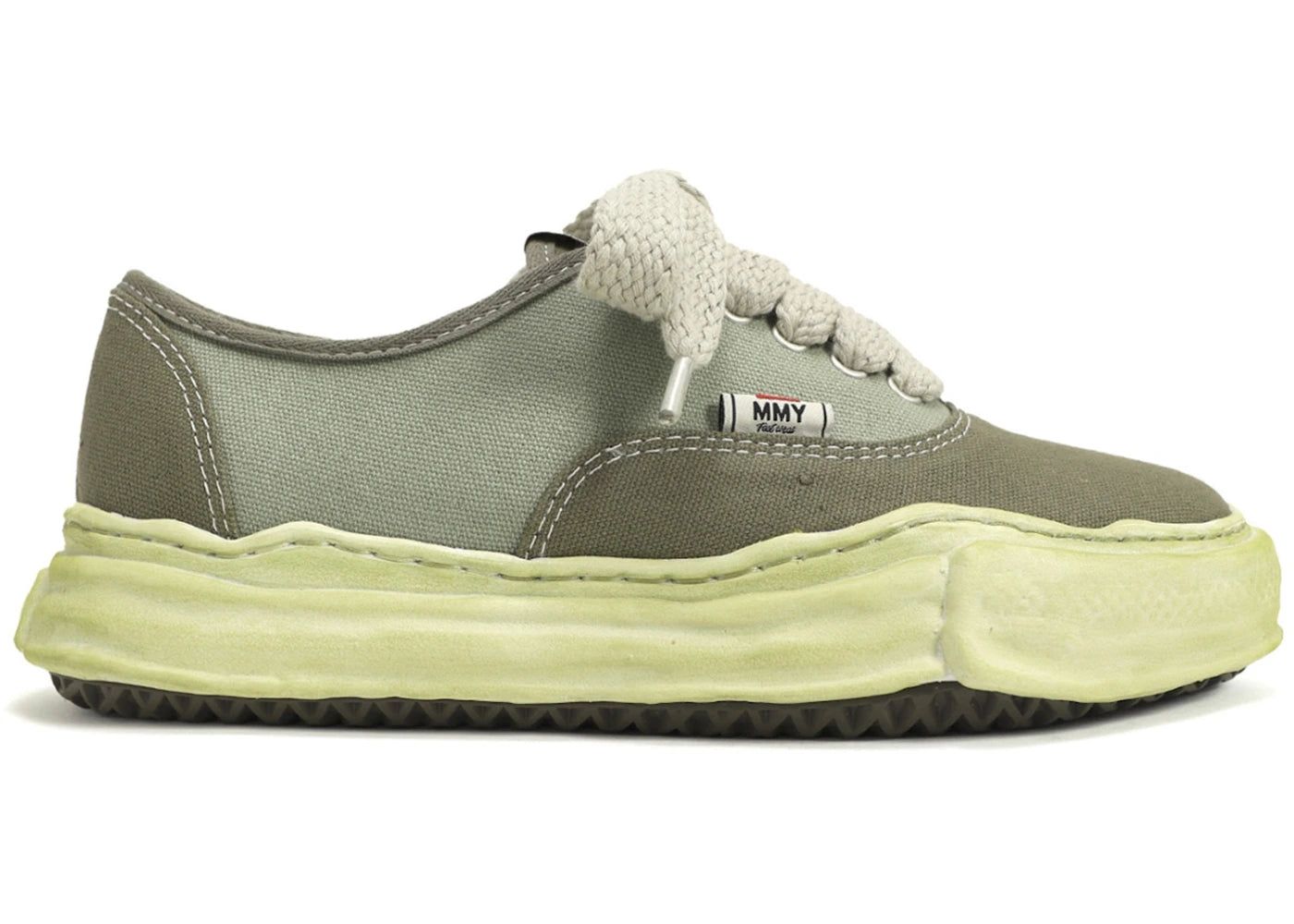 maison mihara yasuhiro baker og sole over dyed canvas low green