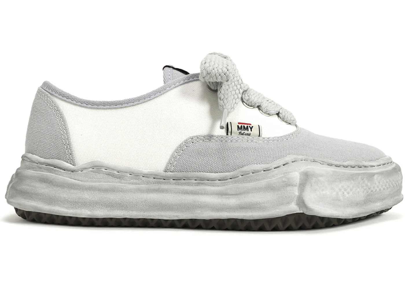 maison mihara yasuhiro baker og sole over dyed canvas low white