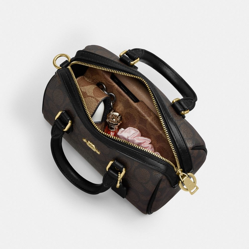 Coach Mini Rowan Crossbody Bag In Signature Canvas With Floral Print Im Walnut Yellow