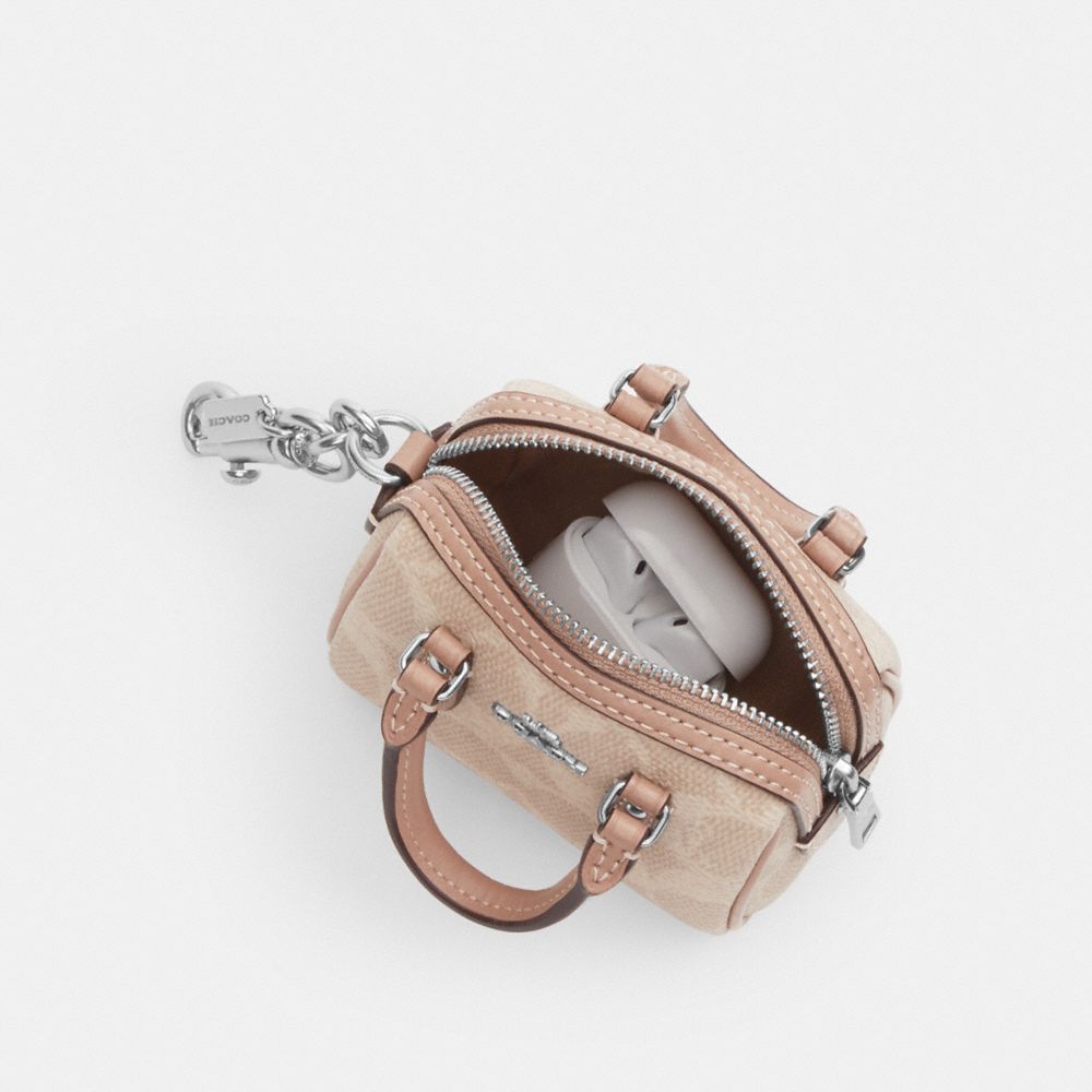 Coach Mini Rowan Bag Charm In Signature Canvas With Floral Print Im Walnut Yellow