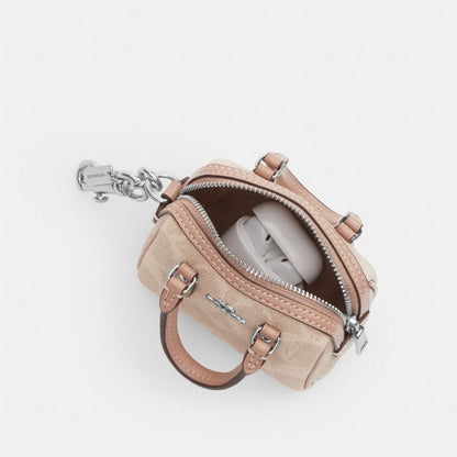 Coach Mini Rowan Bag Charm In Signature Canvas With Floral Print Im Walnut Yellow