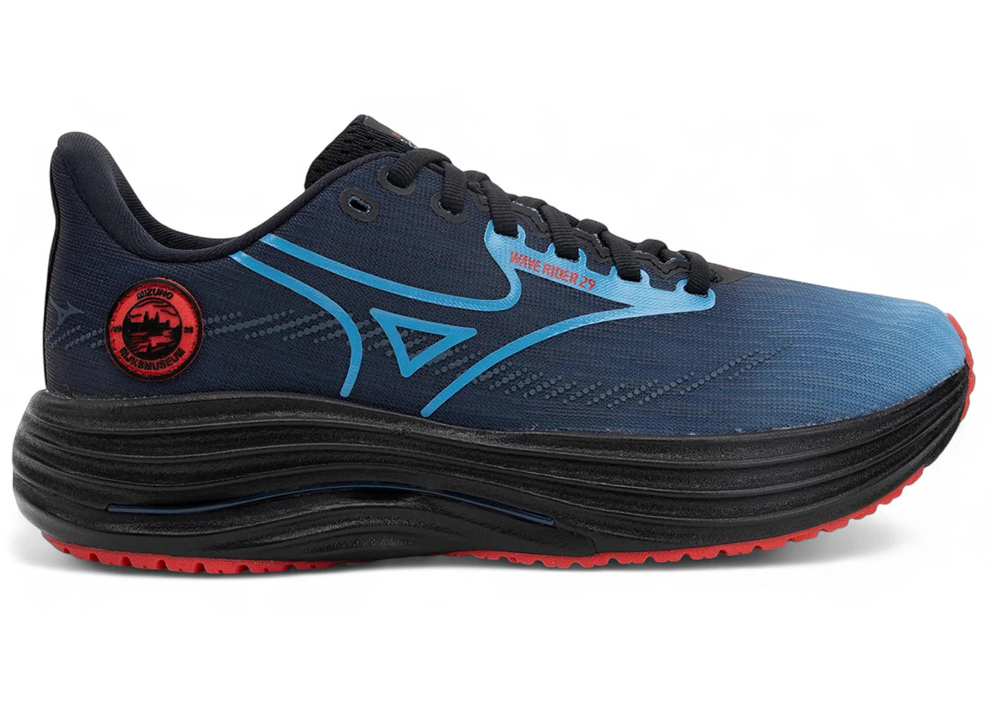 Mizuno Wave Rider 29 Amsterdam Black All Aboard High Risk Red