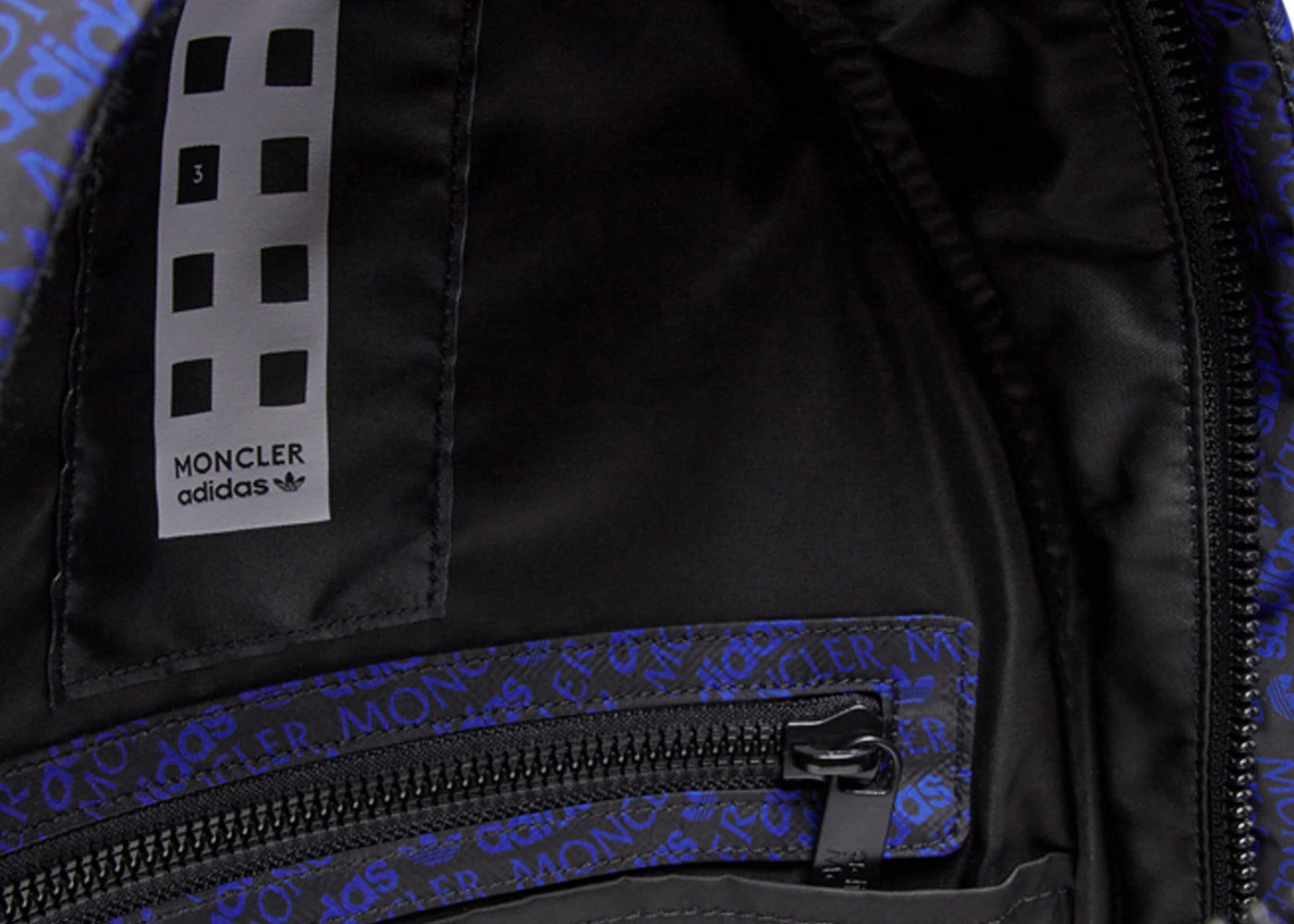 moncler x adidas originals logo print backpack black & blue 