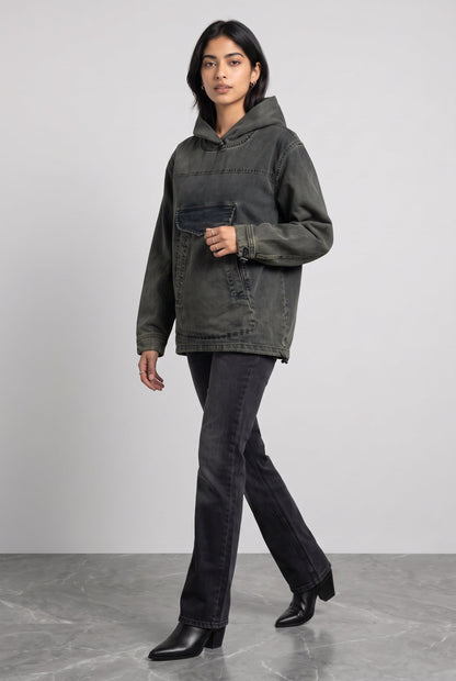 ACID WASH DENIM WOMEN'S HOODIE