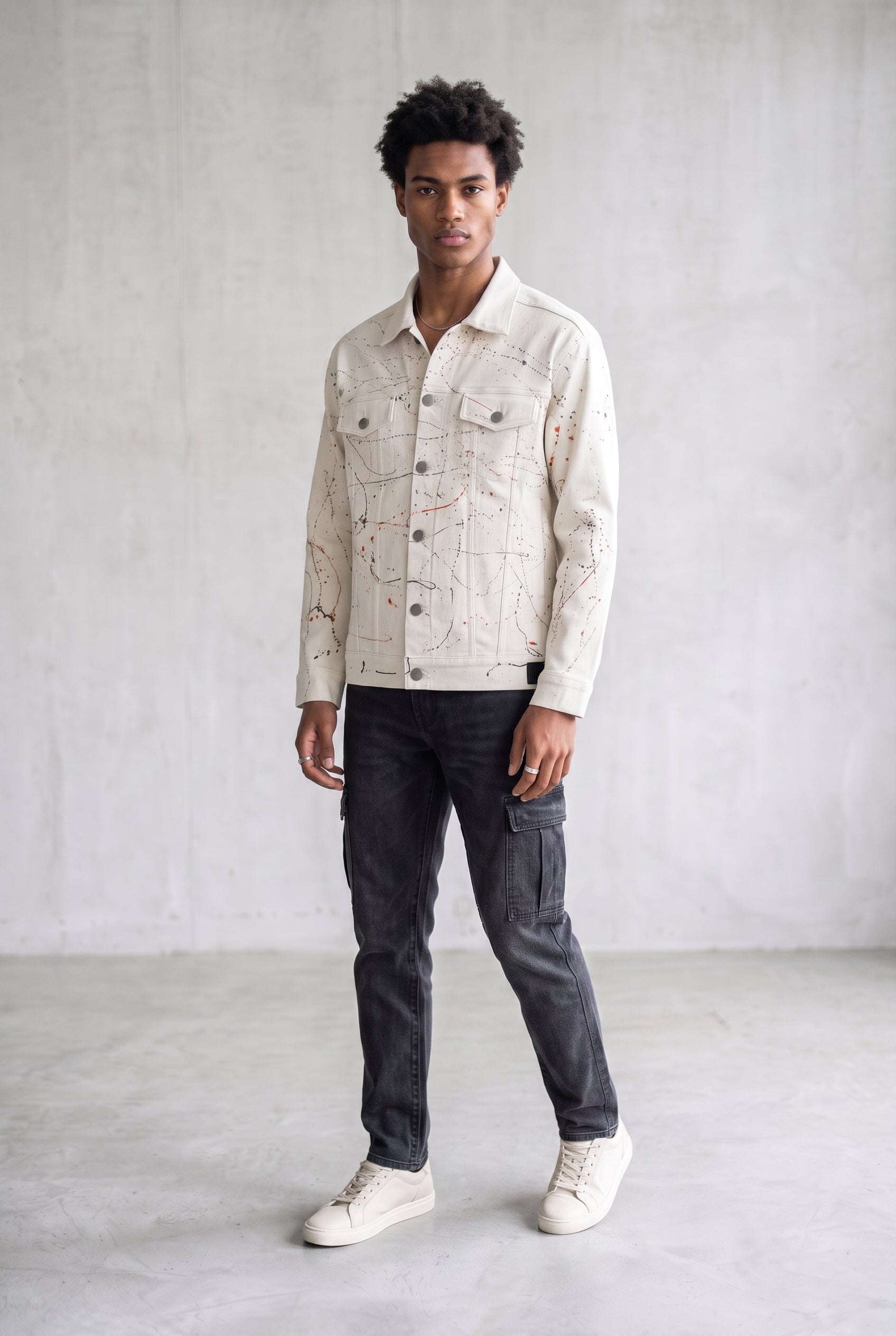 WHITE PAINTED DENIM MEN'S JACKET
