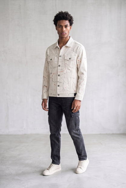 WHITE PAINTED DENIM MEN'S JACKET