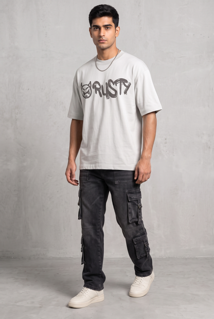 RUST GRAFFITI GREY MEN’S OVERSIZED T-SHIRT