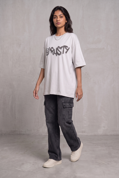 RUST GRAFFITI GREY WOMEN’S OVERSIZED T-SHIRT