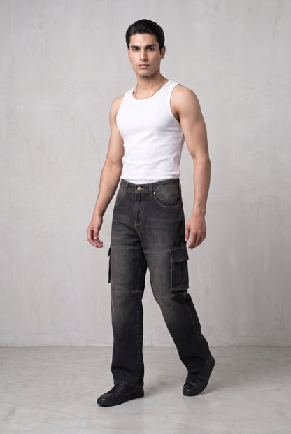 CARBON BLACK DENIM MEN'S CARGO