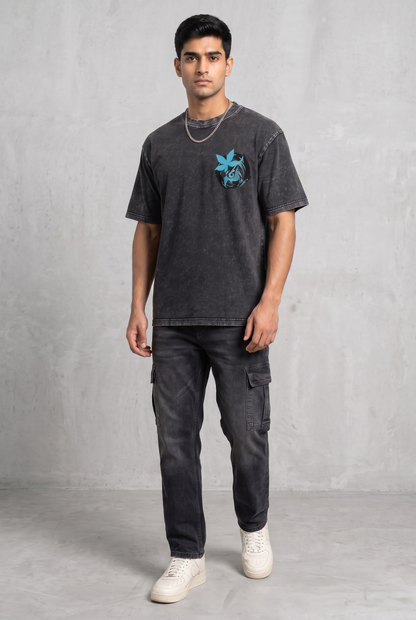 OWL VISION DARK GREY ACIDWASH MEN’S OVERSIZED T-SHIRT