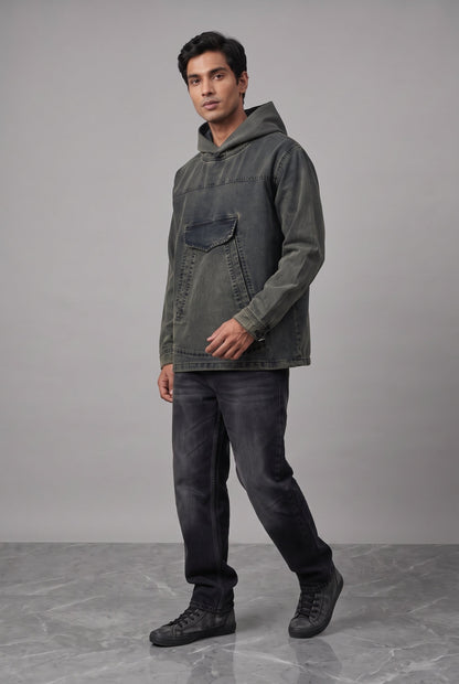 ACID WASH DENIM MEN'S HOODIE