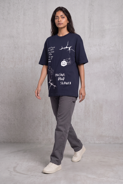 MIDNIGHT SPOOKY NAVY WOMEN’S OVERSIZED T-SHIRT