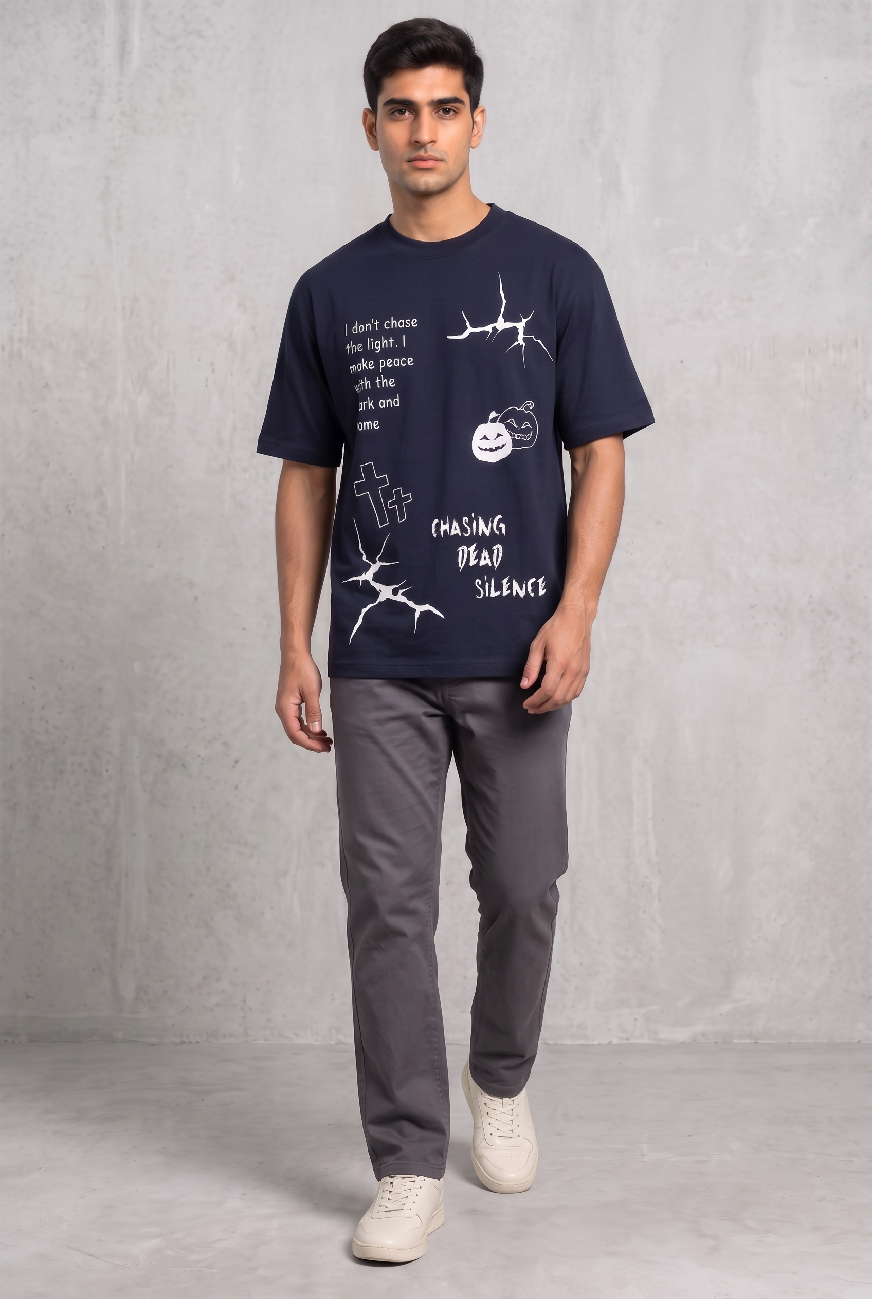 MIDNIGHT SPOOKY NAVY MEN’S OVERSIZED T-SHIRT