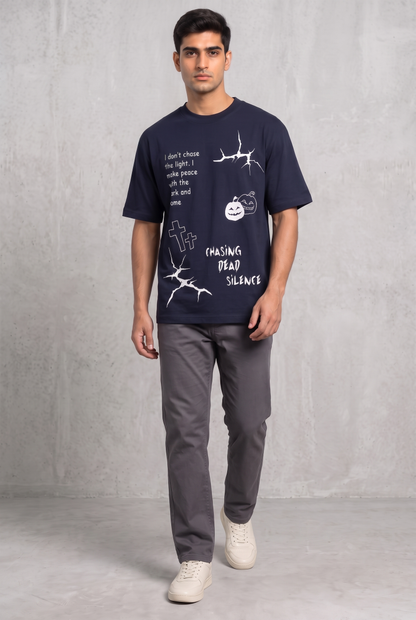 MIDNIGHT SPOOKY NAVY MEN’S OVERSIZED T-SHIRT