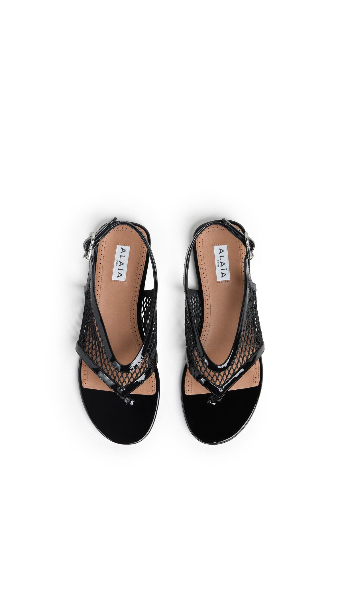 Alaïa Fishnet Thong Sandals In Patent Calfskin