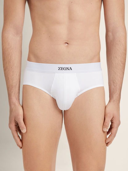 Zegna White Stretch Cotton Midi Brief