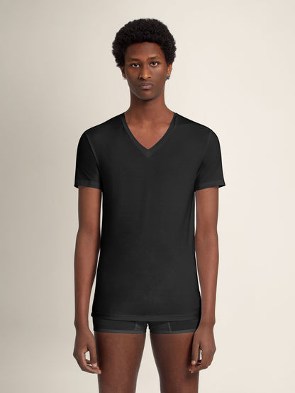 Zegna Black Cotton V-Neck T-Shirt