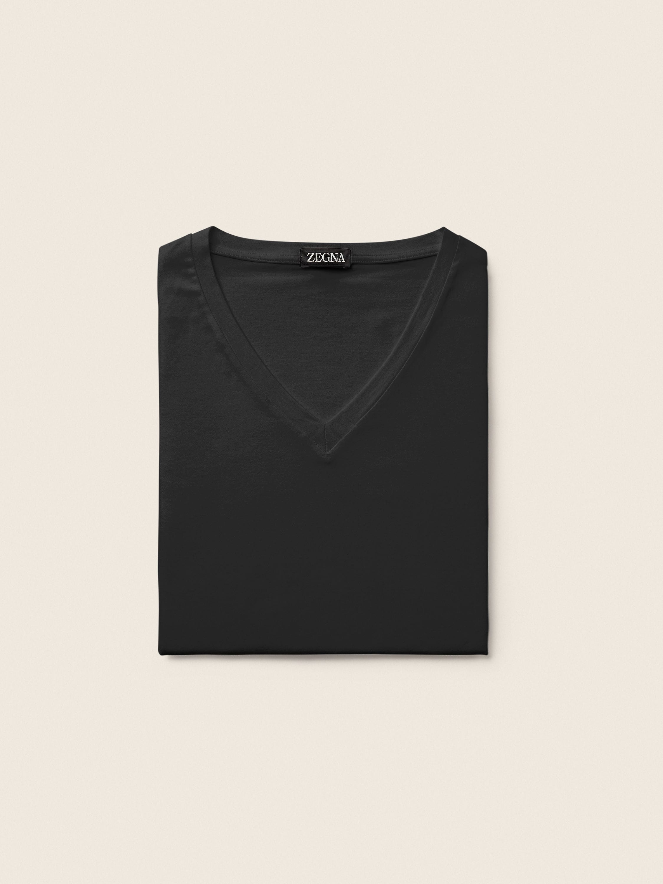 Zegna Black Cotton V-Neck T-Shirt