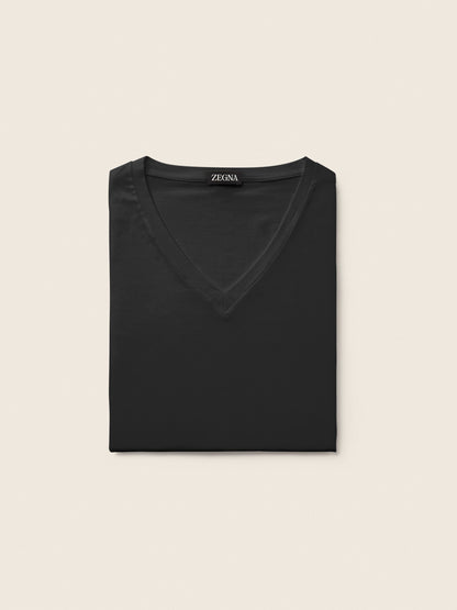 Zegna Black Cotton V-Neck T-Shirt