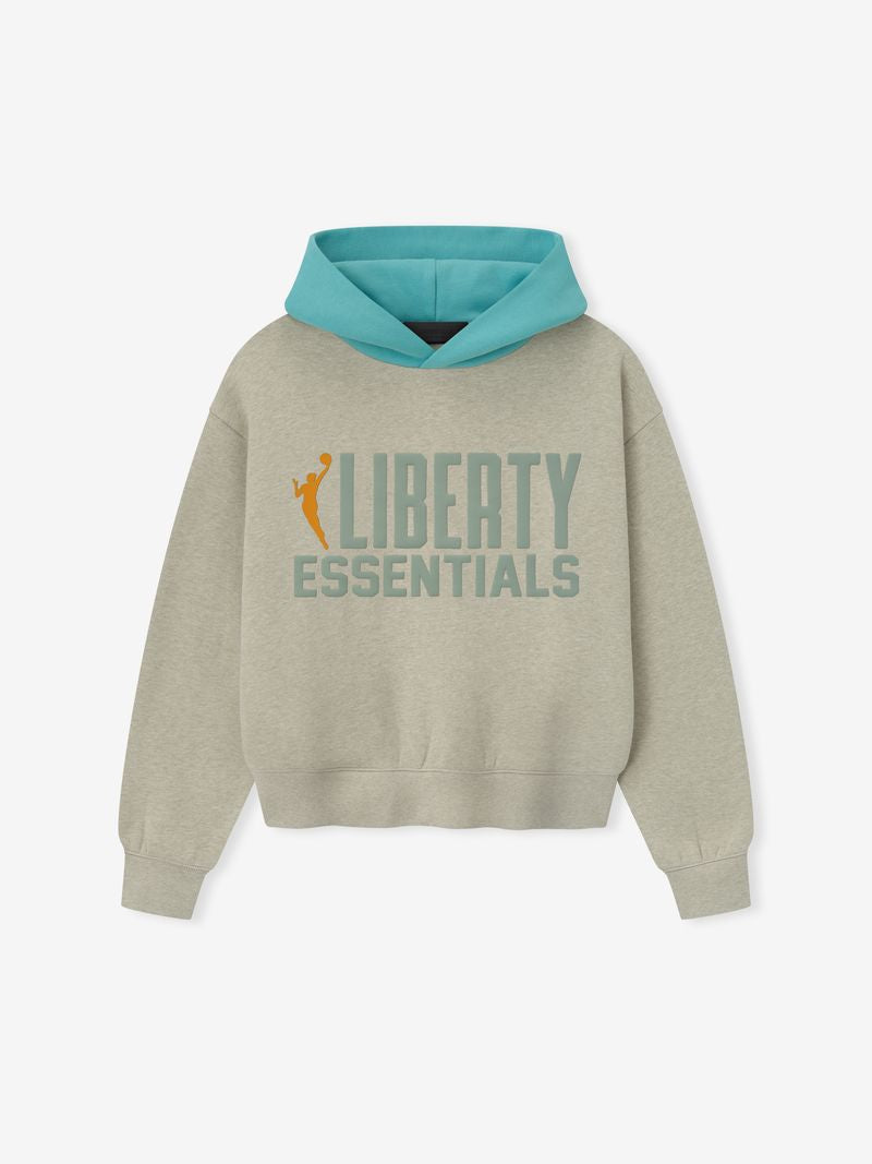 Essentials Womens Liberty Classic Hoodie Heather Stone/ Aqua Sea