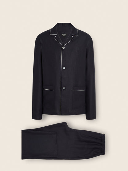 Zegna Navy Blue Oasi Lino Pajamas
