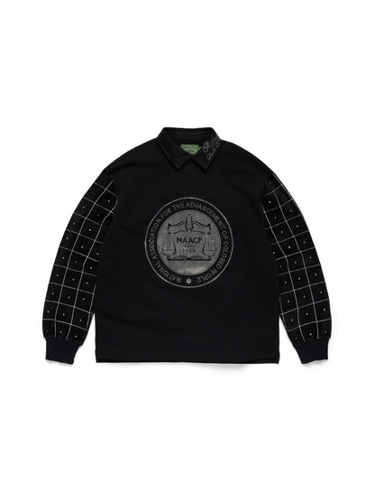 Denim Tears Naacp Velvet Studded Long Sleeve Polo Black