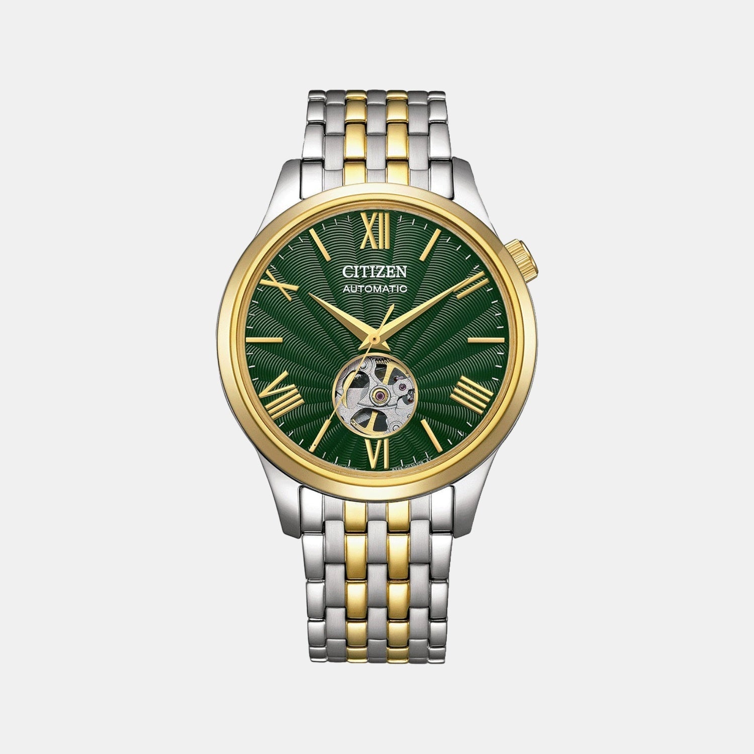 Citizen Mechanical Open Heart Men Automatic Green Dial Analog Stainless Steel Watch Nh9134-83X