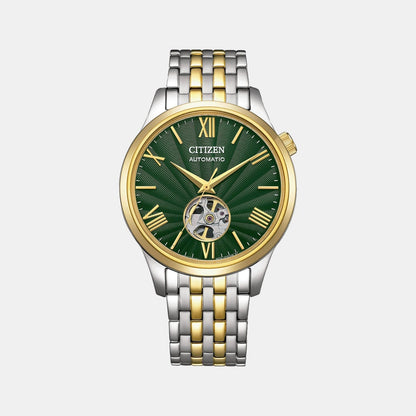 Citizen Mechanical Open Heart Men Automatic Green Dial Analog Stainless Steel Watch Nh9134-83X
