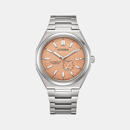 Citizen Zenshin Men Automatic Orange Dial Analog Titanium Watch Nj0180-80Z