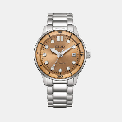 Citizen Mechanical 3 Hands Men Automatic Orange Dial Analog Stainless Steel Watch Nj0191-83X