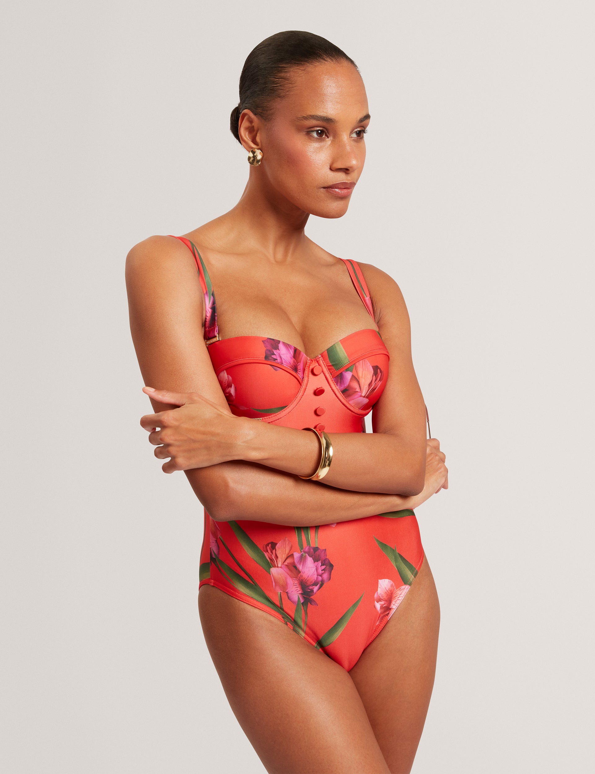 Ted Baker Quwelle Floral Padded Swimsuit With Button Detail Women's
