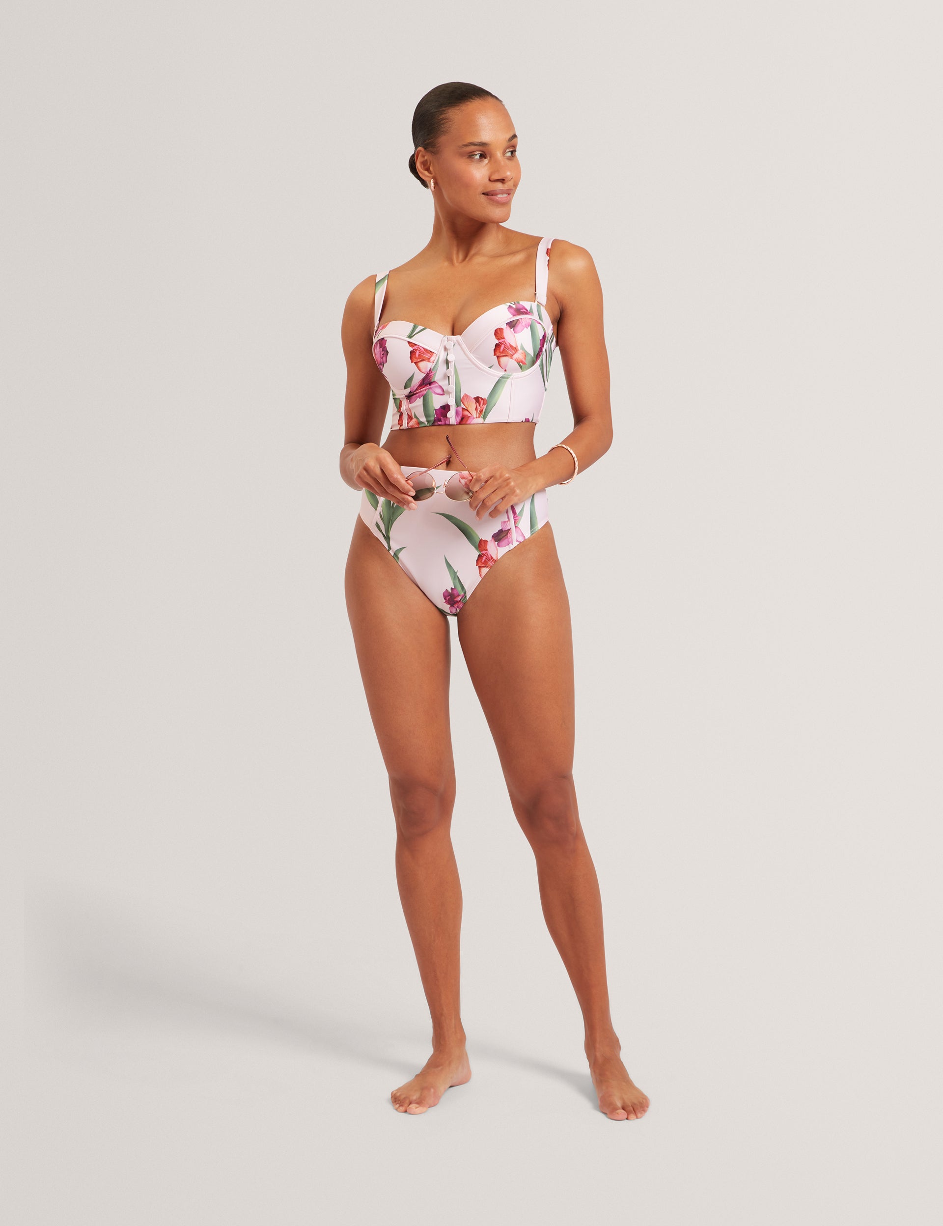 Ted Baker Allynaa Floral Button Detail Longline Bikini Top Women's