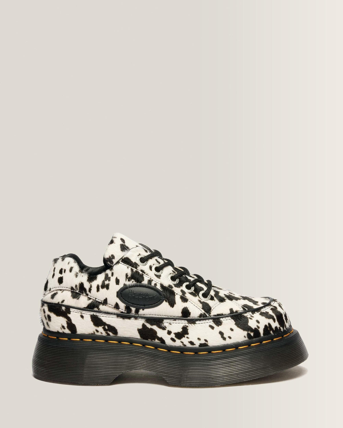 Dr Martens Buzz 5-Eye Dalmatian Hair On Leather Shoes - Cream & Black