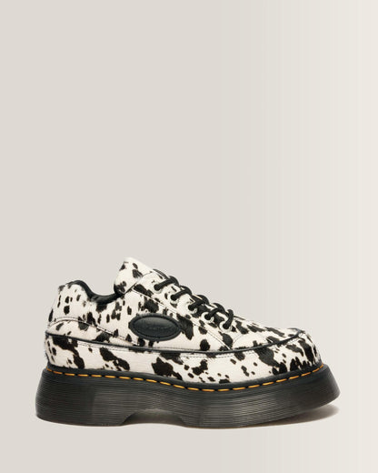 Dr Martens Buzz 5-Eye Dalmatian Hair On Leather Shoes - Cream & Black