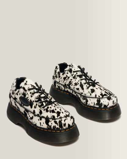 Dr Martens Buzz 5-Eye Dalmatian Hair On Leather Shoes - Cream & Black