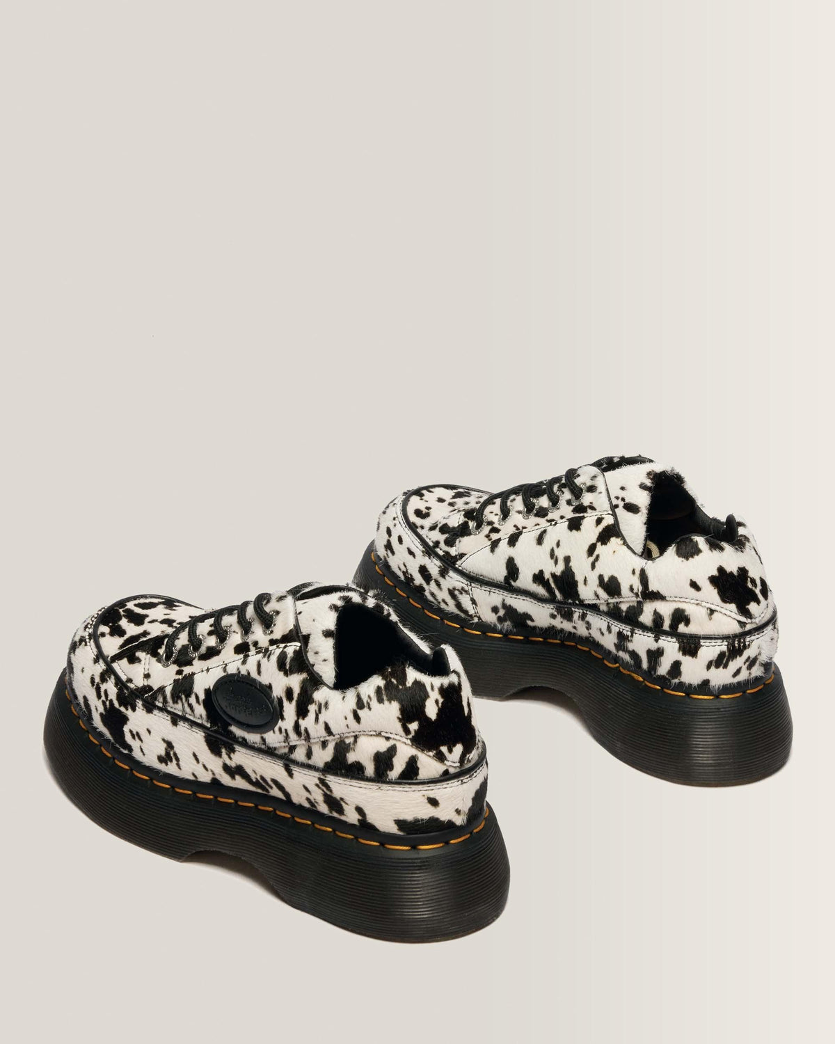 Dr Martens Buzz 5-Eye Dalmatian Hair On Leather Shoes - Cream & Black