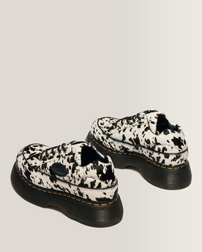 Dr Martens Buzz 5-Eye Dalmatian Hair On Leather Shoes - Cream & Black