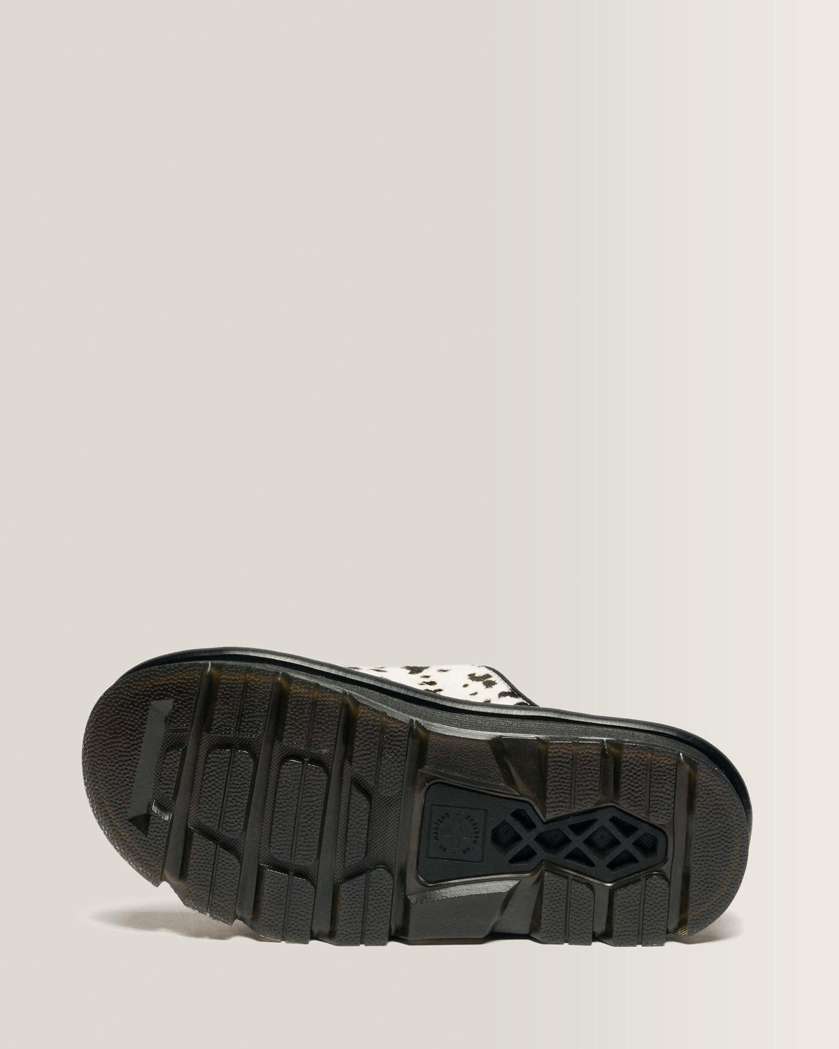 Dr Martens Zebzag Dalmatian Hair On Leather Platform Slides - Cream+Black