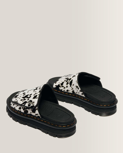 Dr Martens Zebzag Dalmatian Hair On Leather Platform Slides - Cream+Black