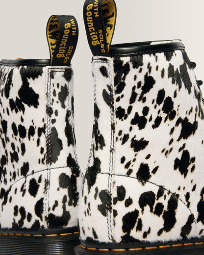 Dr Martens 1460 Bex Dalmatian Hair On Leather Boots - Cream+Black