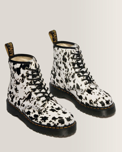 Dr Martens 1460 Bex Dalmatian Hair On Leather Boots - Cream+Black