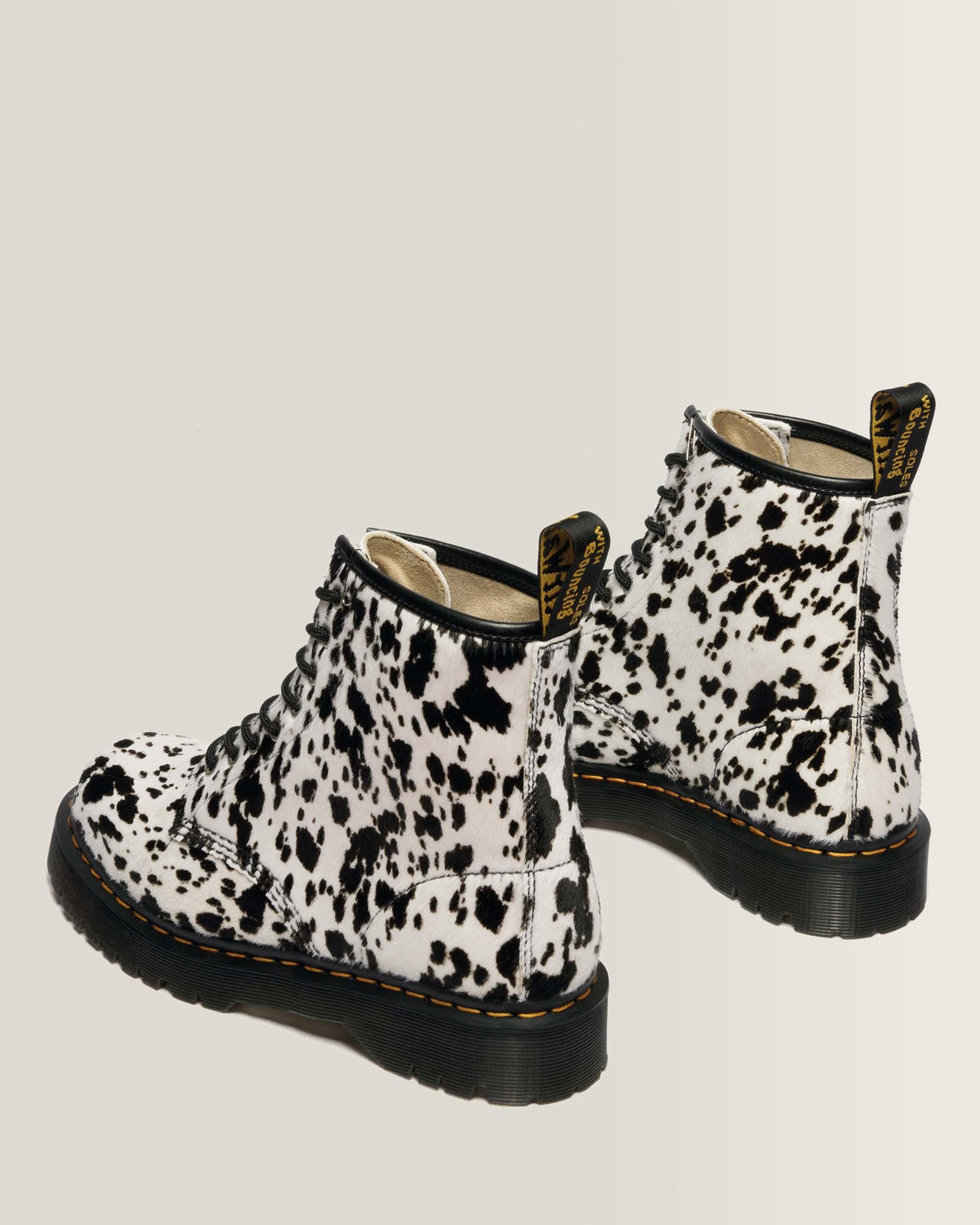 Dr Martens 1460 Bex Dalmatian Hair On Leather Boots - Cream+Black