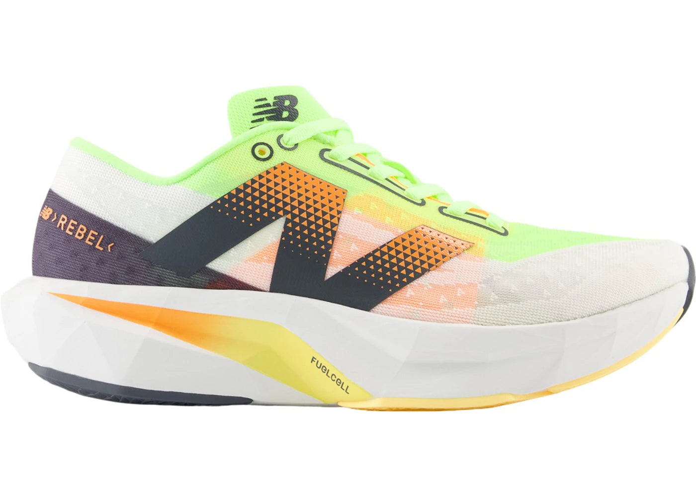 new balance fuelcell rebel v4 bleached lime glo hot mango